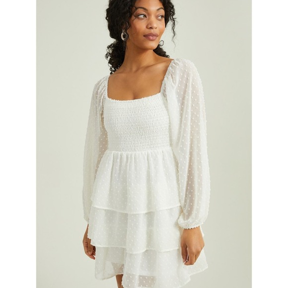 Altar'd State White Mesh Polka Dot Shoulder Dress - Picture 2 of 4
